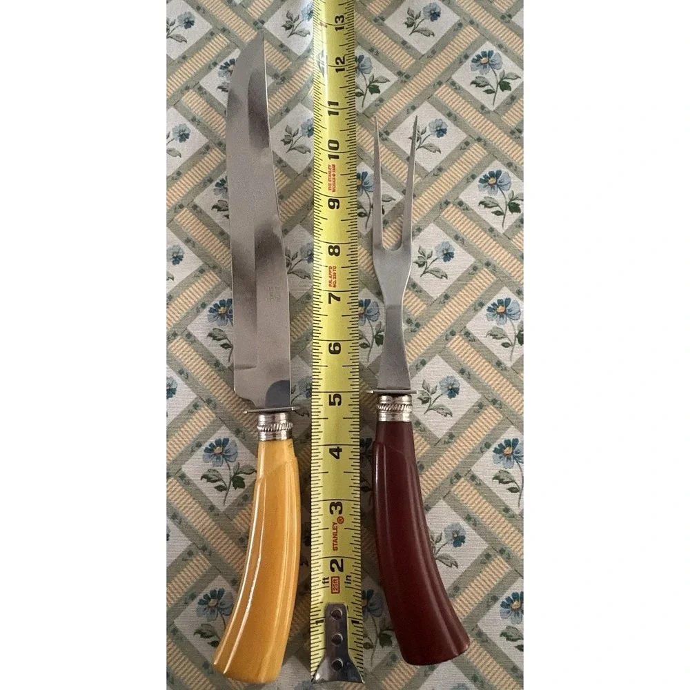 VTG Washington Forge Carving Set Curved Bakelite Handles Butterscotch/Mahogany